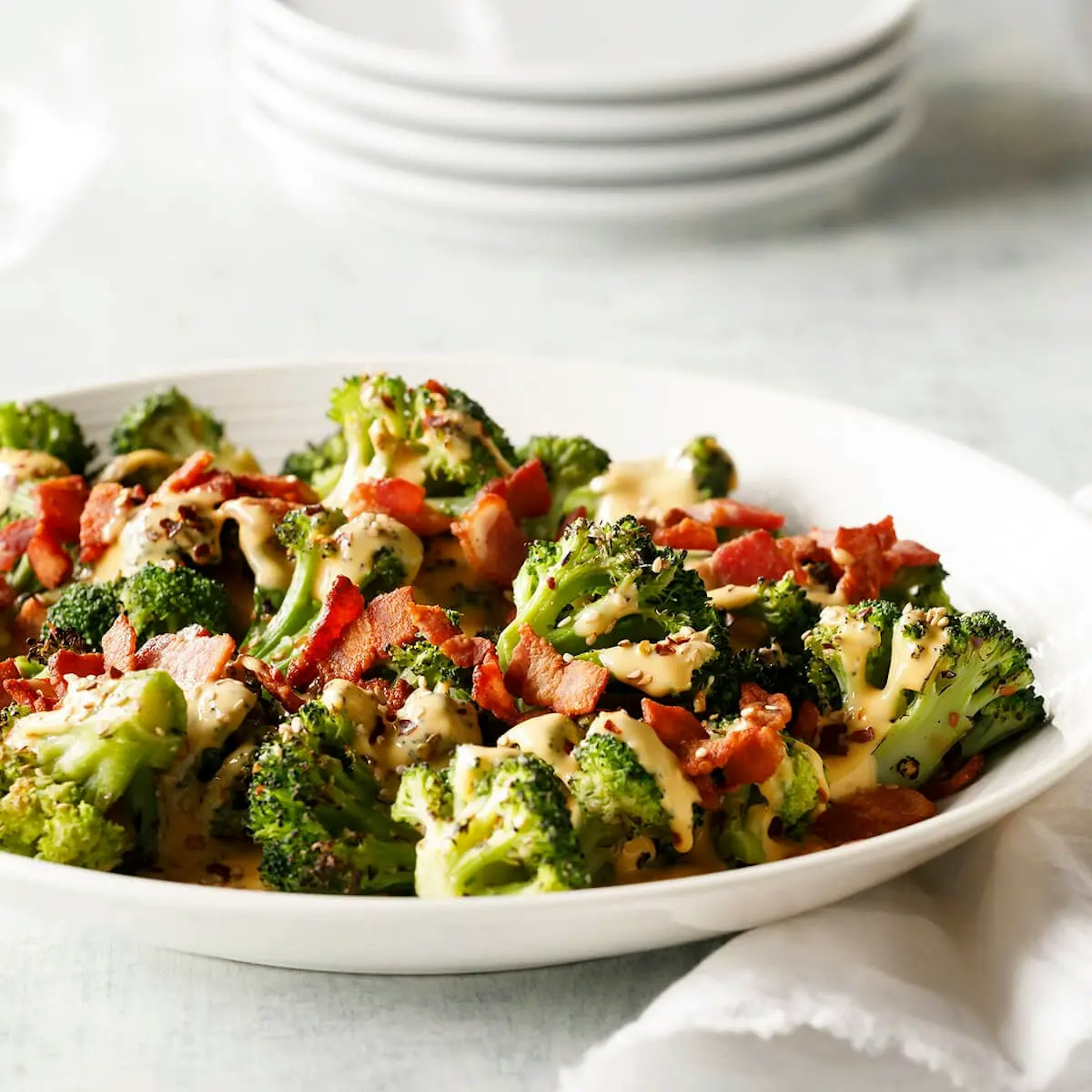 Charred Broccoli with Sriracha-Cheese Sauce Recipe Card