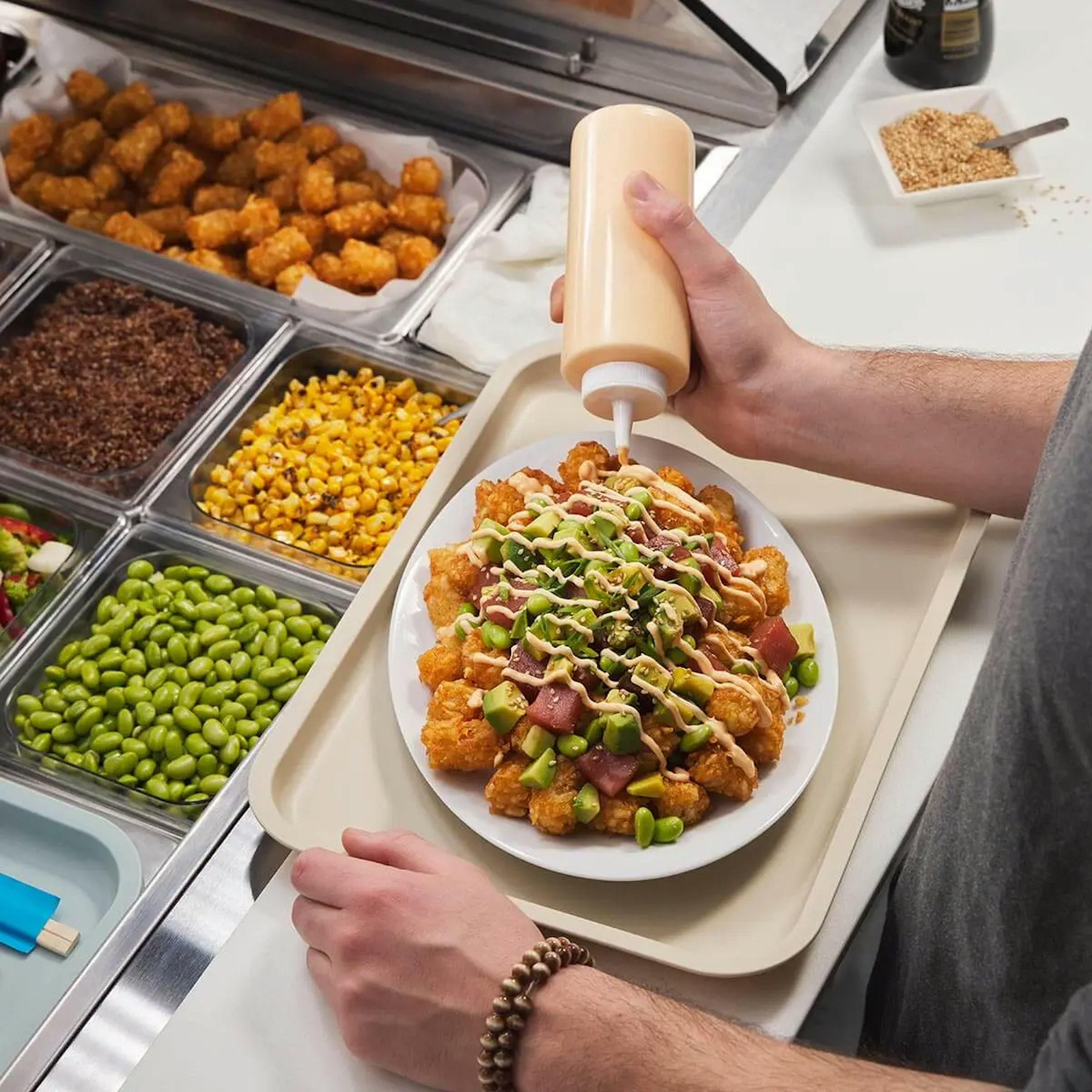 Food Station: Japanese Loaded Poke Tots for College & University Recipe Card