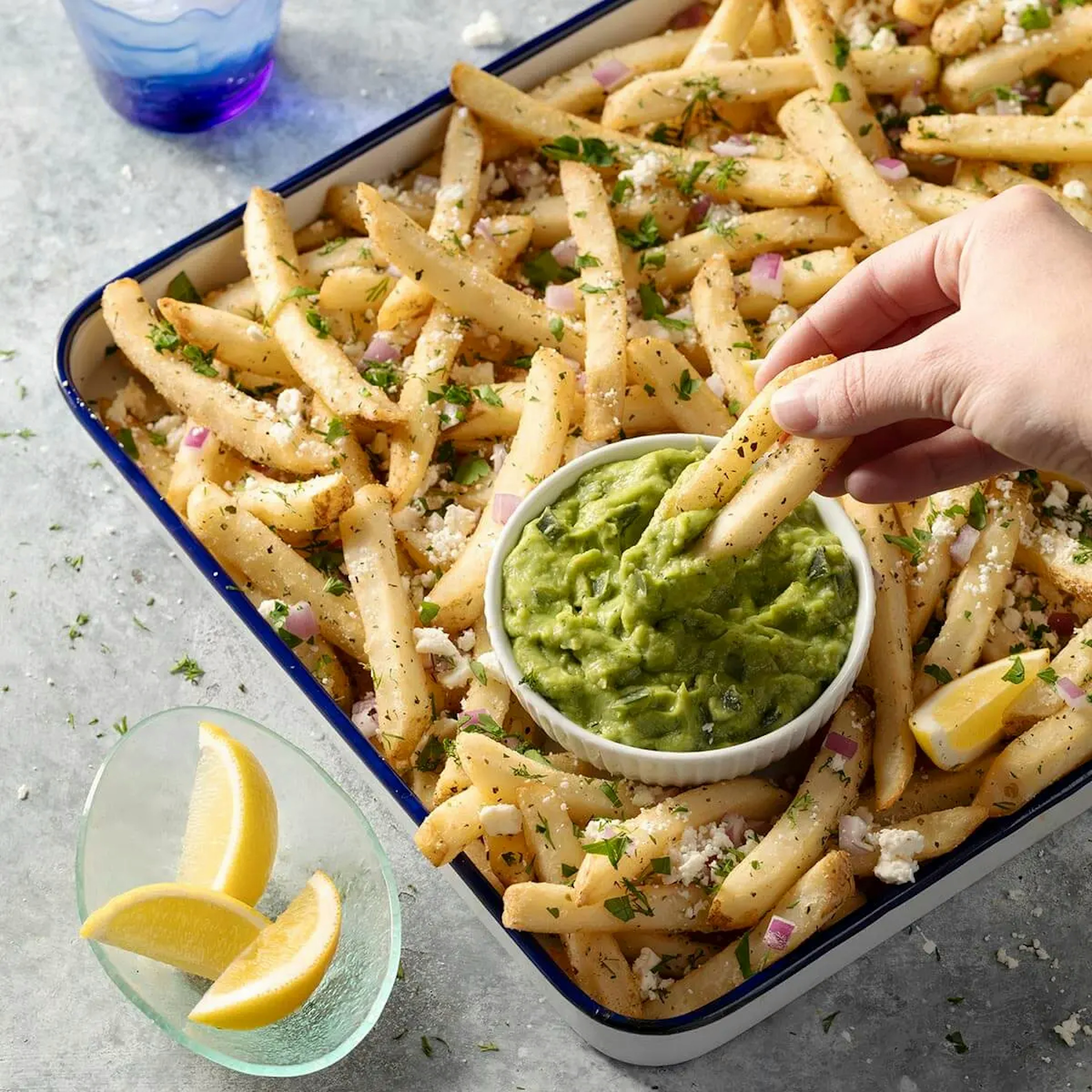 Greek Fries with Cucumber Tzatziki Avocado  Recipe Card