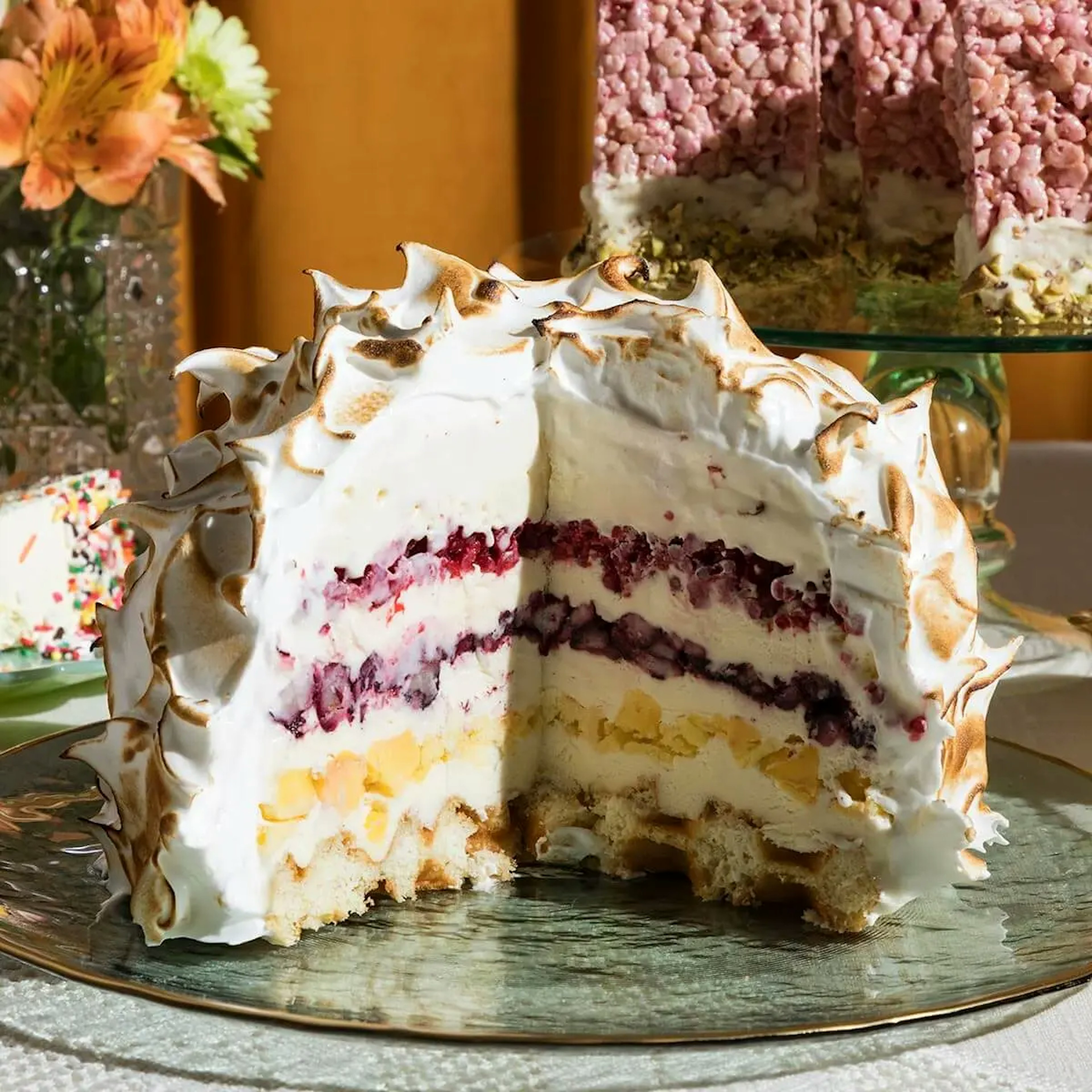 Waffle and Fruit Filled Baked Alaska